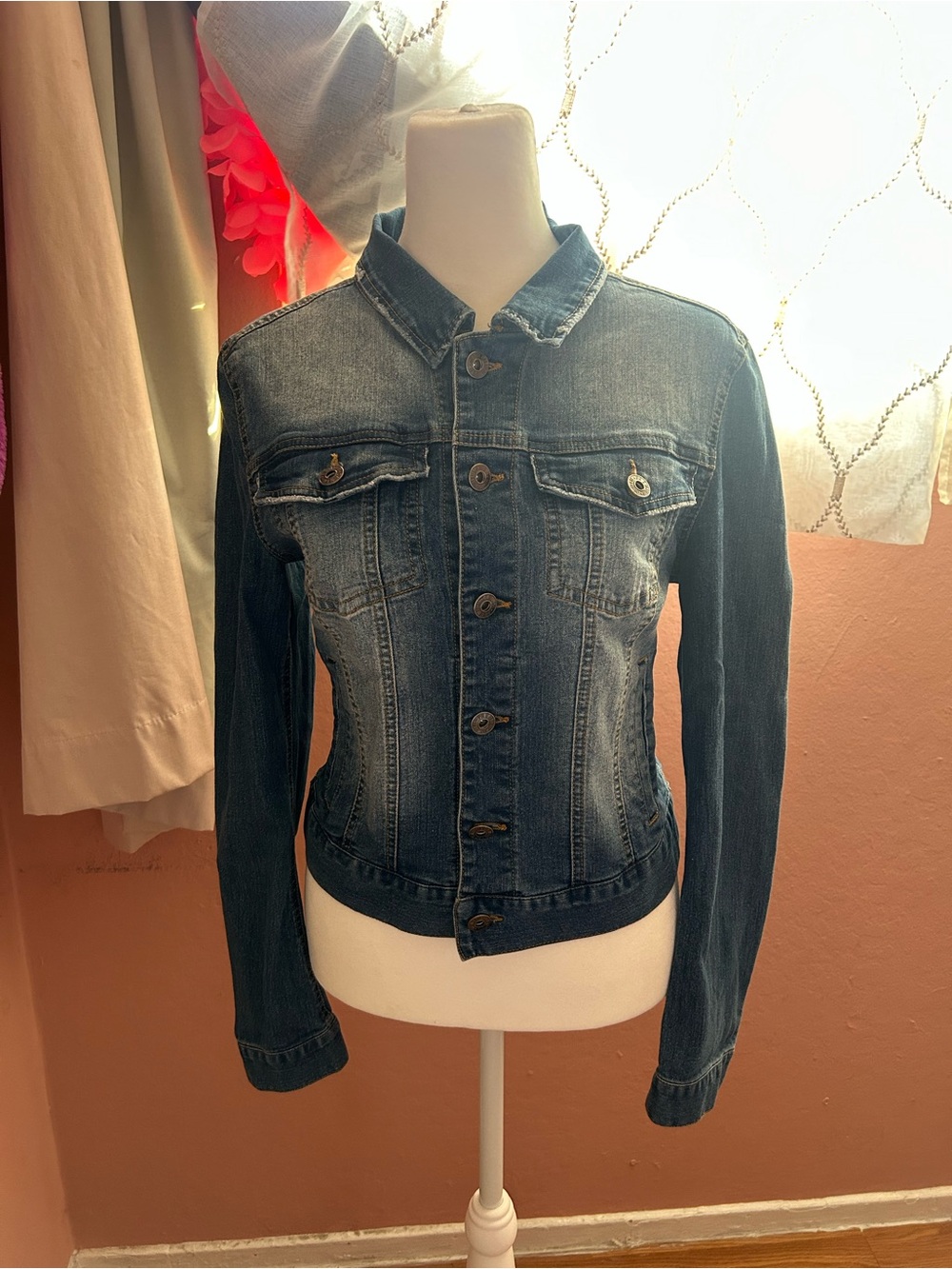 Women's Fitted Dark Blue Denim Jacket